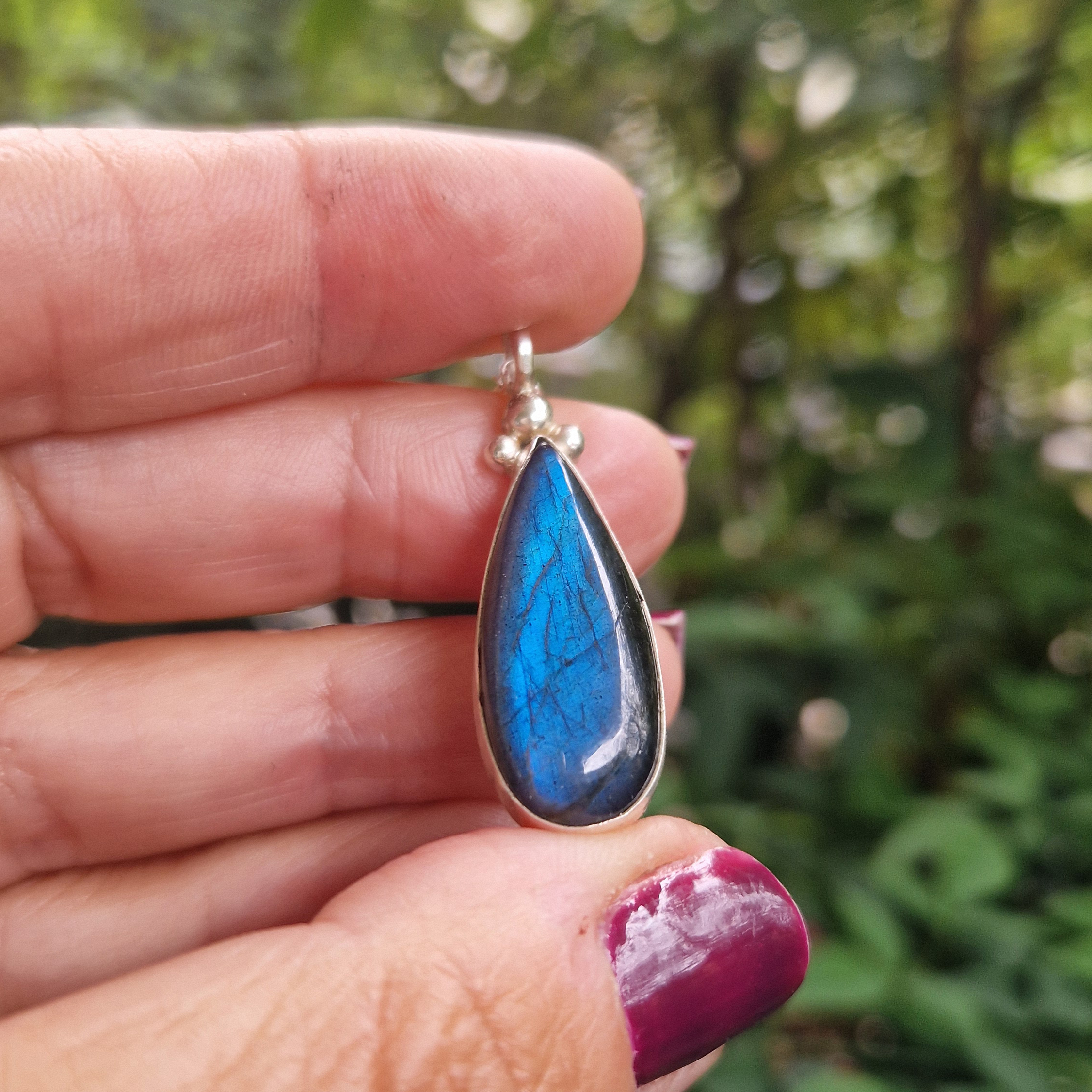 CIONDOLO "GOCCIOLINA LUNGA" Labradorite blu - immagine 7